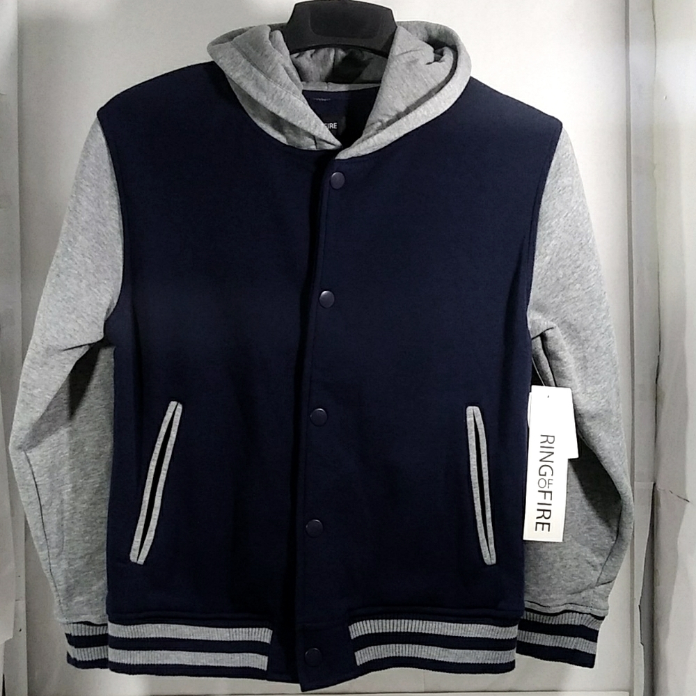 Nwt Ring Of Fire Sz XLG Boys Hooded Varsity Jacket